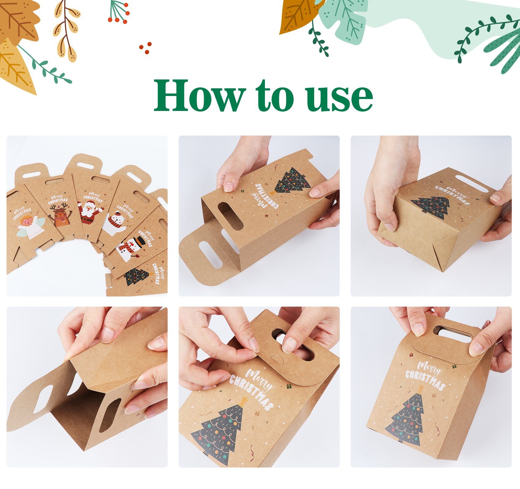 Homewit Christbaumschmuck Papiertüten Weihnachten Geschenktüten mit Kraftpapier Geschenktaschen (24-tlg), mit verschiedenen Weihnachtsmotiven Geschenke Mitgebsel