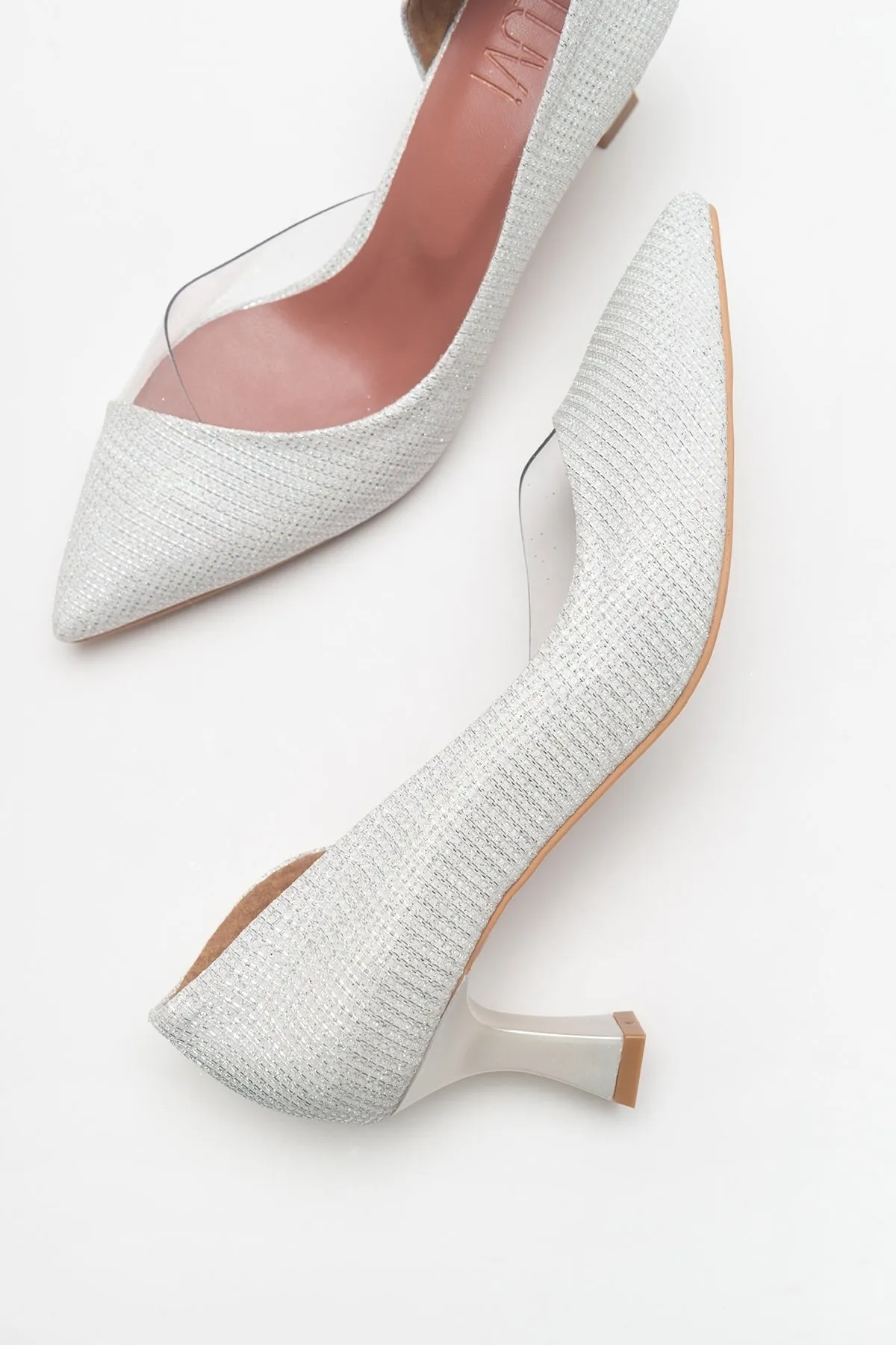LuviShoes  353 Perlmutt-Damenschuhe mit silbrigem Absatz