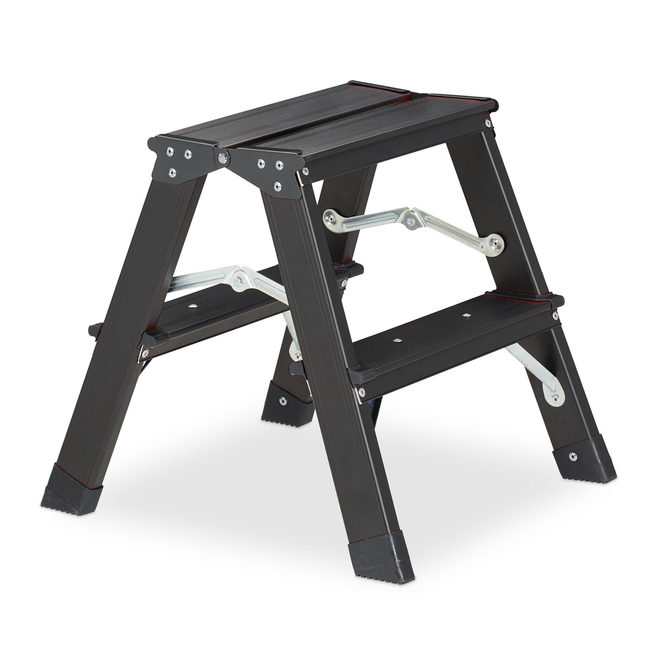 relaxdays Bockleiter Klappbare Trittleiter aus Aluminium, 2 Stufen