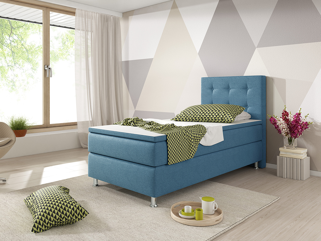IHG Boxspringbett Köln 90x200 Webstoff Blau