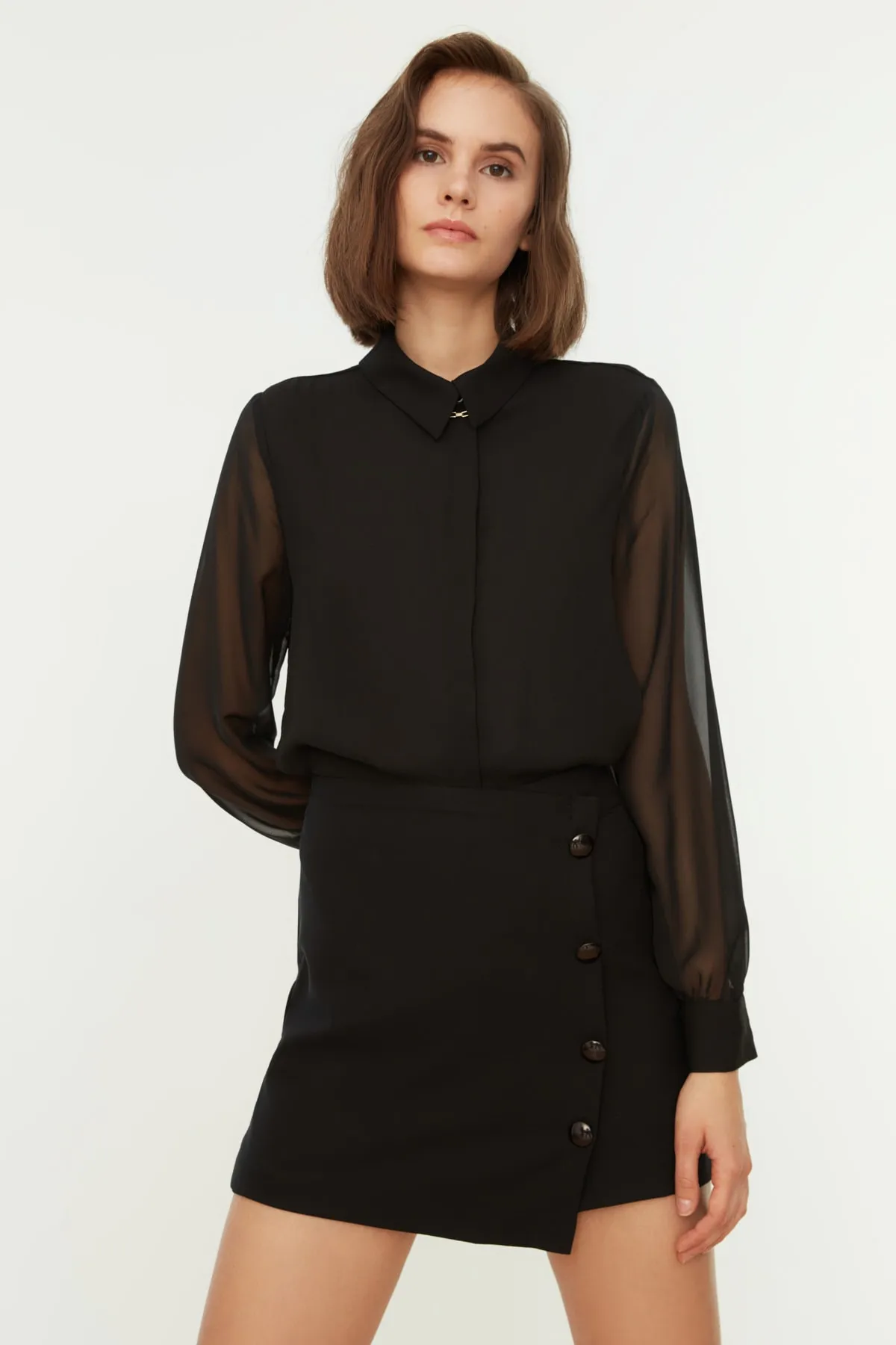 Trendyol Collection  Transparentes schwarzes Webhemd - Regular Fit, TWOAW20GO0116
