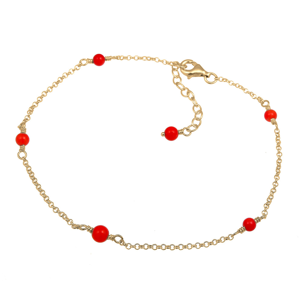 Elli Elli Bracelet de Cheville Tendance Coloré Balles Corail Rouge Bracelet de Chevill Bijoux