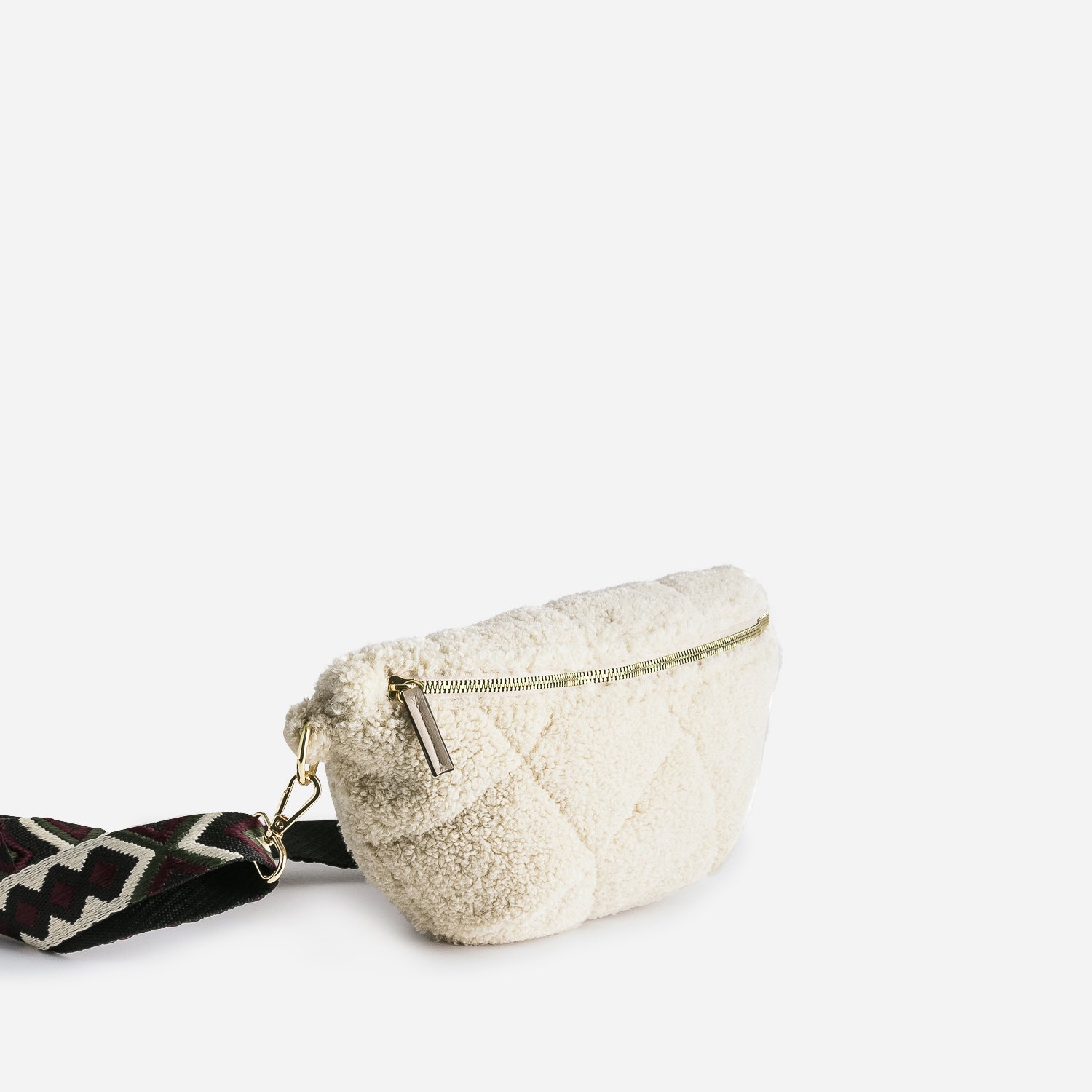 Sac banane TEXTO beige en tissu Sherpa