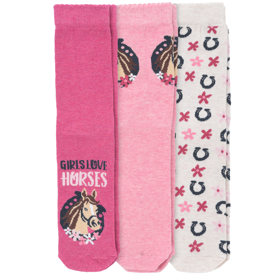 3 Paar Mädchen Socken mit Pferde-Motiven