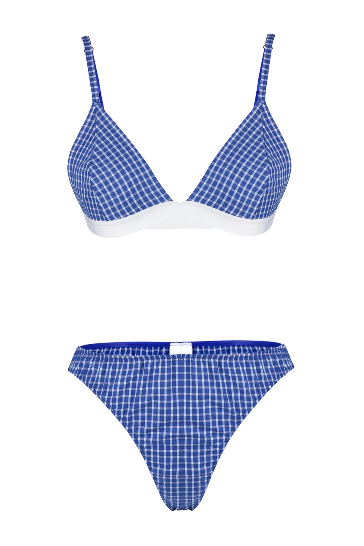 Trendyol Collection  Marineblaues Single-Jersey-Dessous-Set mit Karomuster und ohne Träger THMSS24CC00036