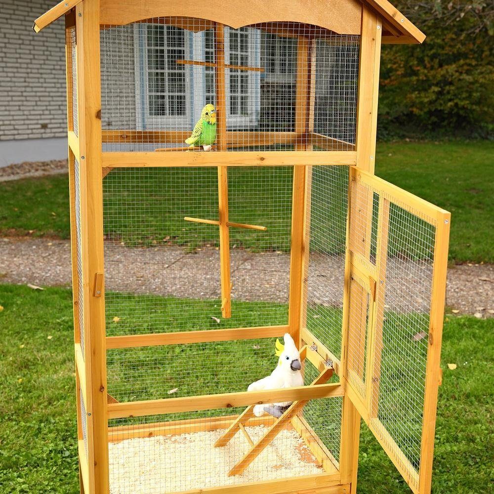 Melko Vogelkäfig Vogelhaus Vogelkäfig Vogelvoliere aus Holz in Braun M02 Voliere Vogel Papageienkäfig Tierkäfig Wellensittich Außenvoliere Papageienkäfig