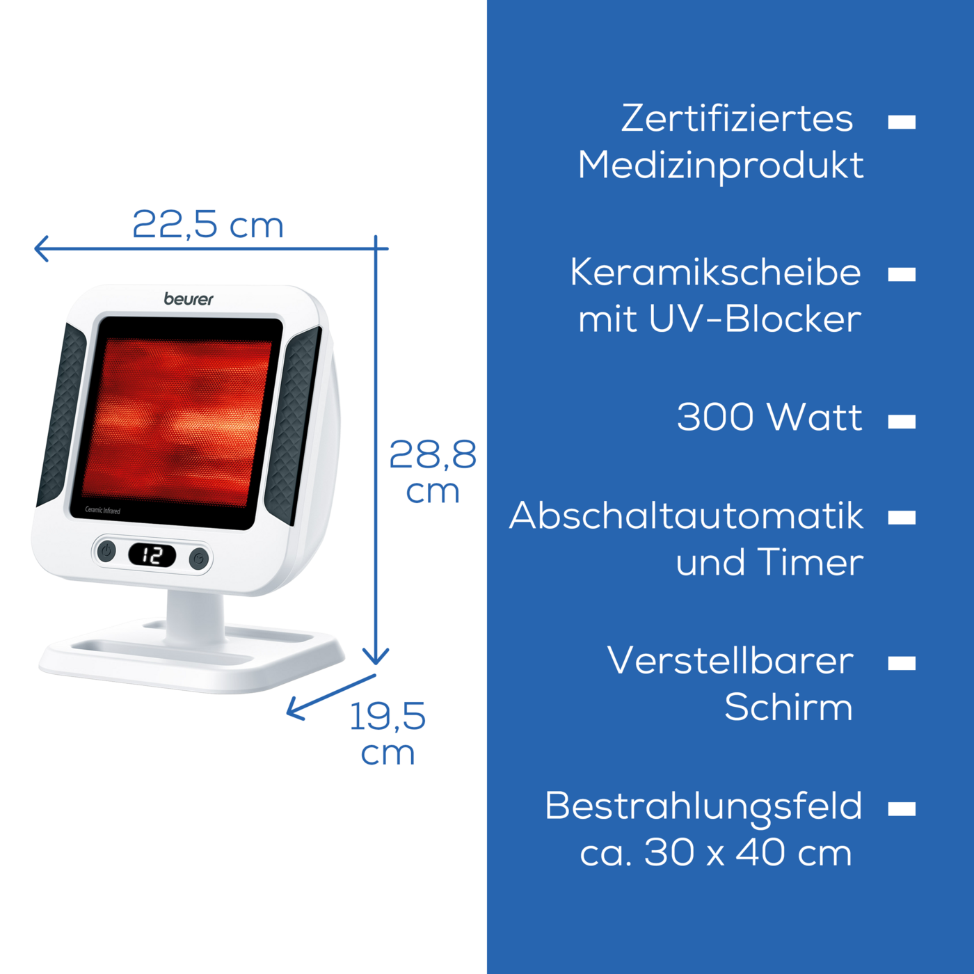 Beurer Infrarot-Wärmestrahler IL 60-Extra große Infrarotlampe mit Timer, Abschaltautomatik & Abdeckscheibe aus InfraXtreme® Glaskeramik