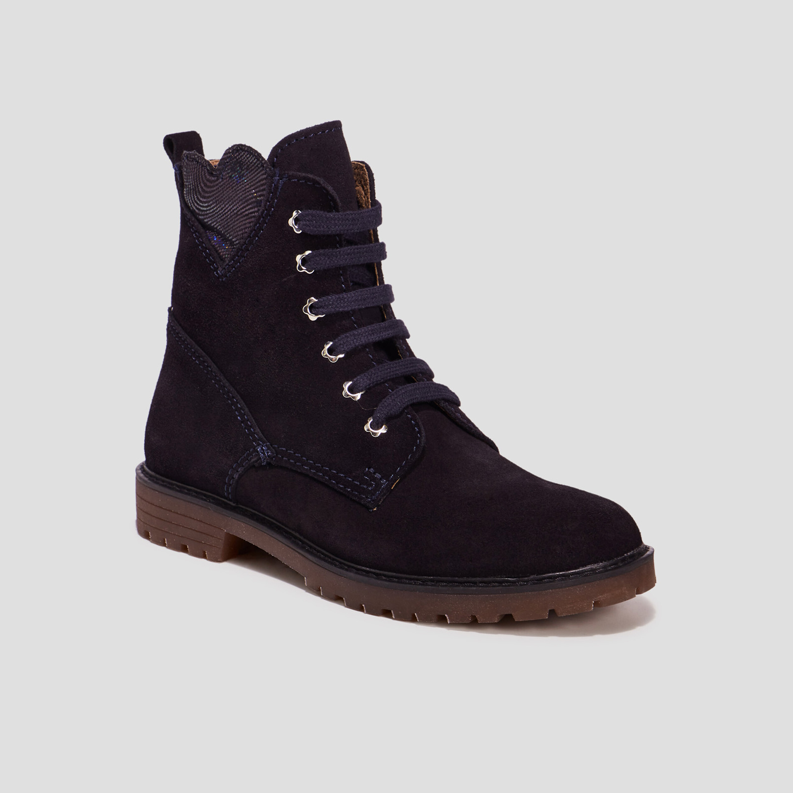 Bottines à lacets en cuir bleu marine fille | La Halle