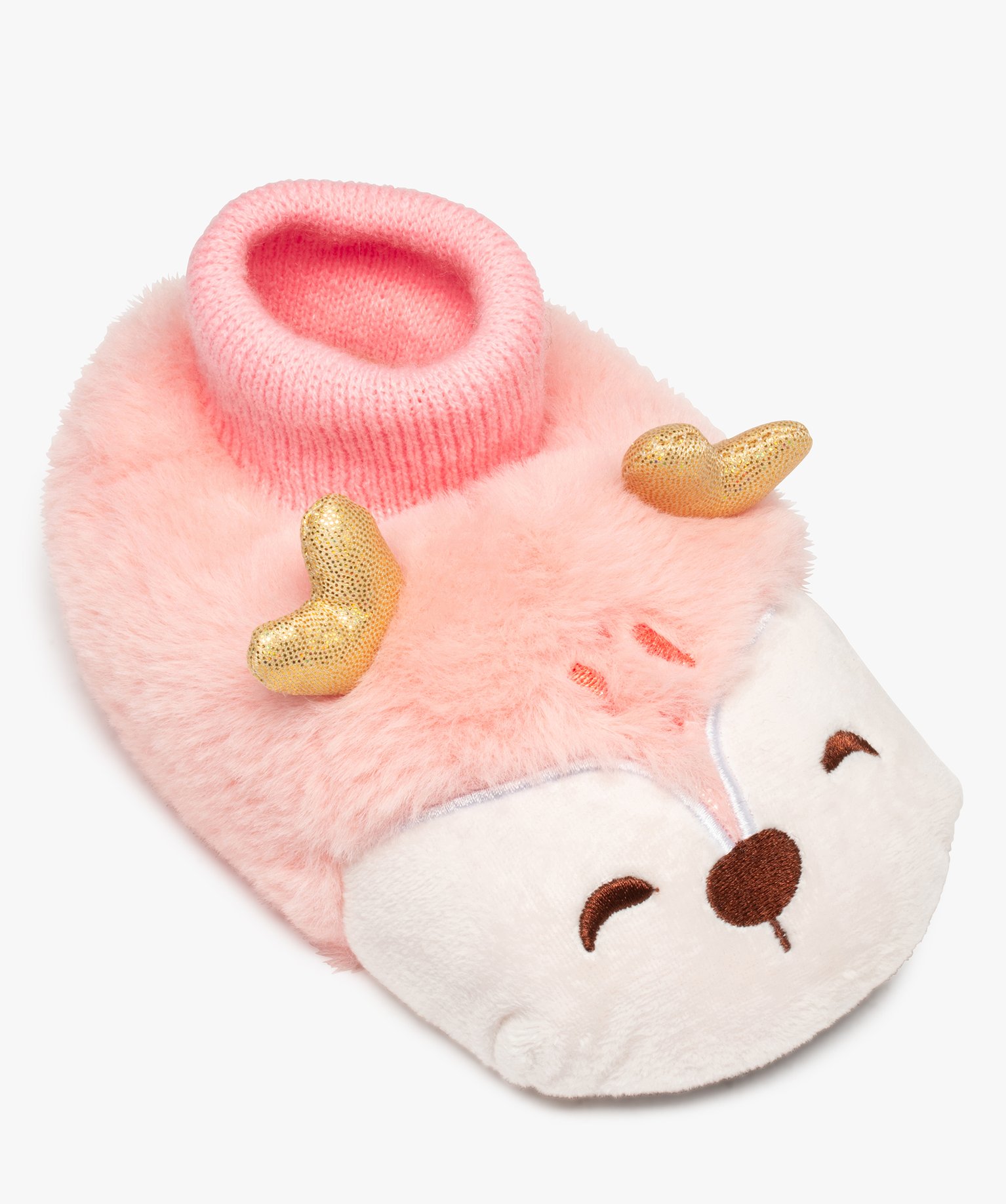 Chaussons fille peluche petit animal à col chaussette rose | GEMO