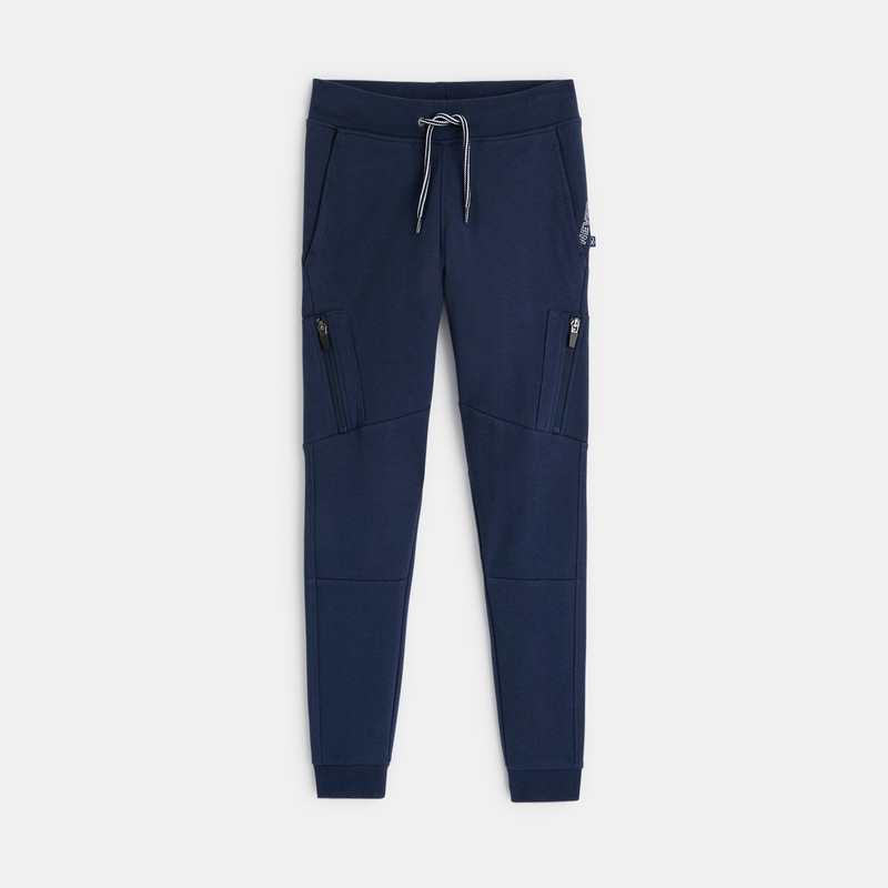 Pantalon de jogging molleton poches zippées bleu garçon