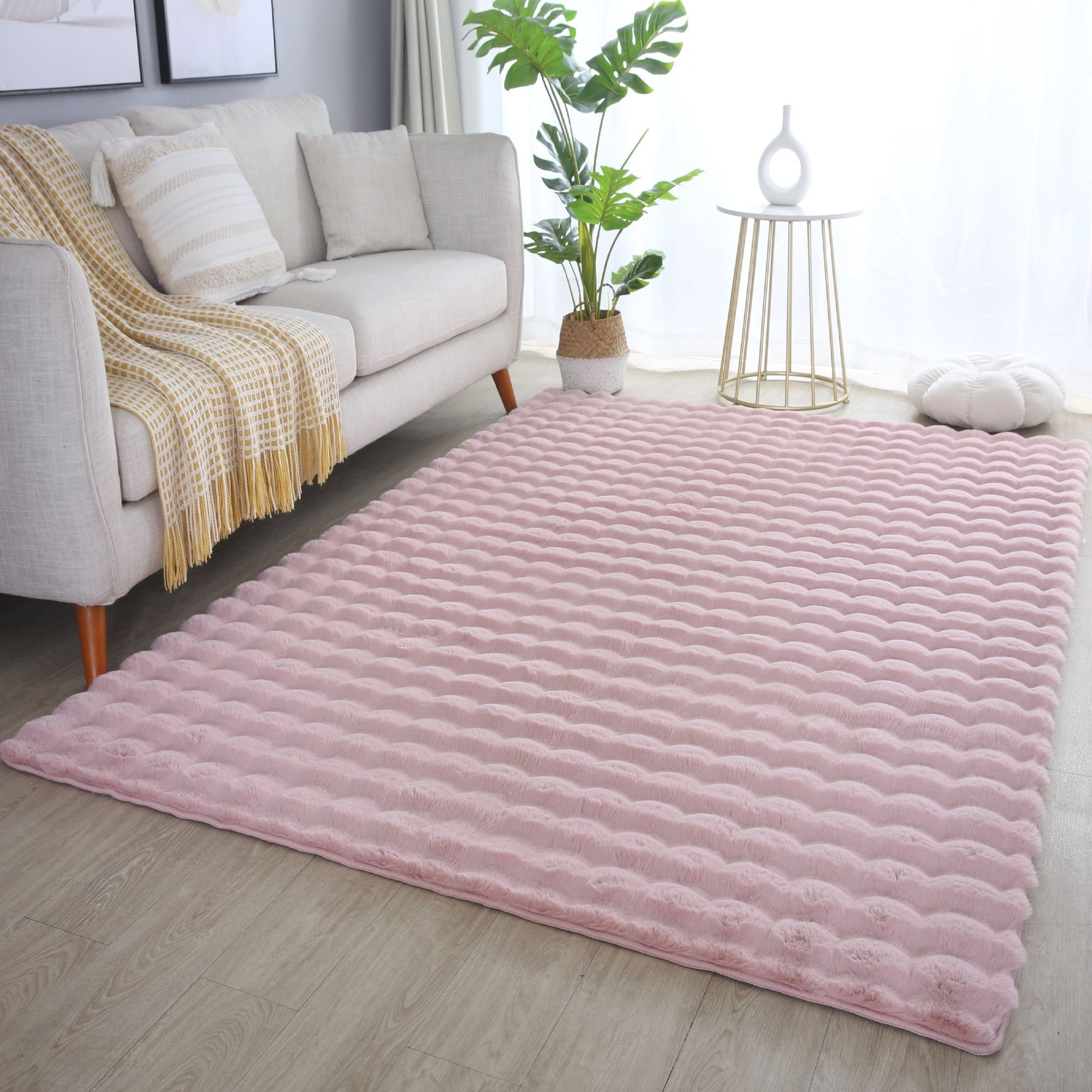 Fellteppich Unicolor - Einfarbig, Carpetsale24, Läufer, Höhe: 25 mm, Teppich Wohnzimmer Soft Einfarbig 3D Optik flauschig Plüsch Teppich