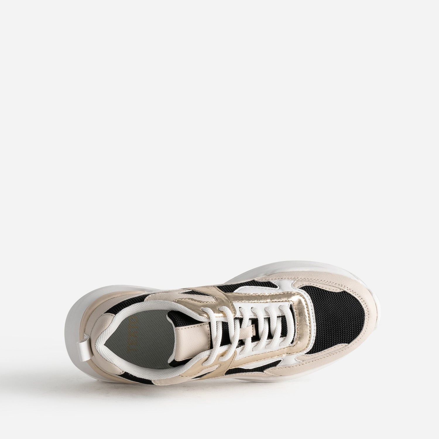 Tennis TEXTO noire, beige, blanche et dorée