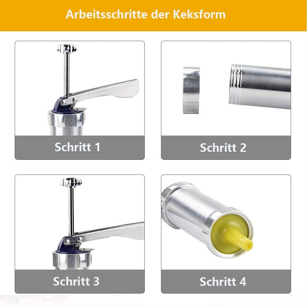 Fokelyi Gebäckpresse Kekspresse-Set,Kekspresse,Presse mit 20 Düsen, Edelstahl