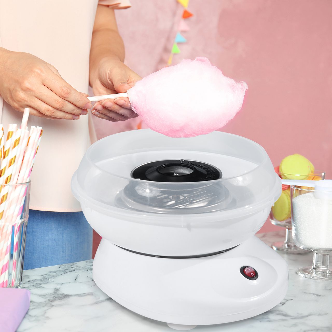 HOMCOM Zuckerwattemaschine Zuckerwattegerät Zuckerwatte Maschine (Modell 1/Weiß)