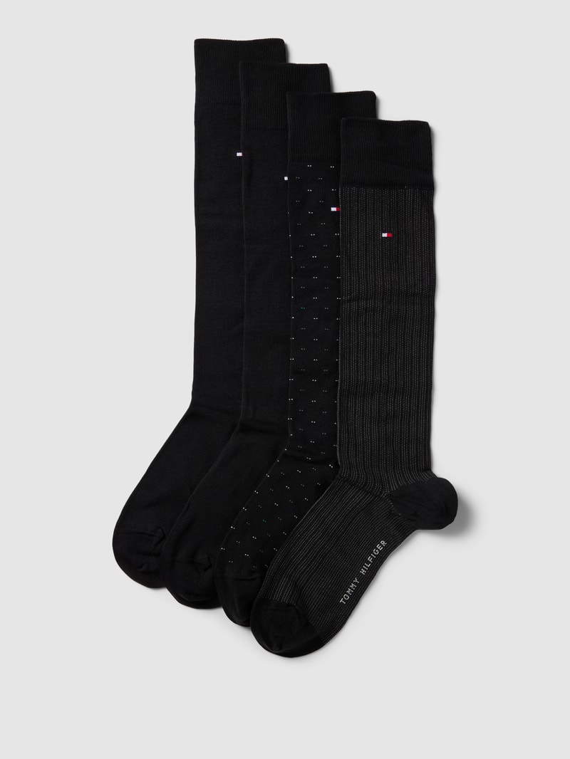 Socken mit Label-Stitching im 4er-Pack in schwarz