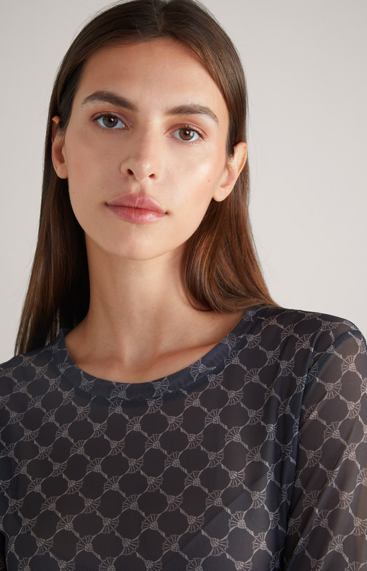Mesh-Langarm-Shirt in Grau gemustert