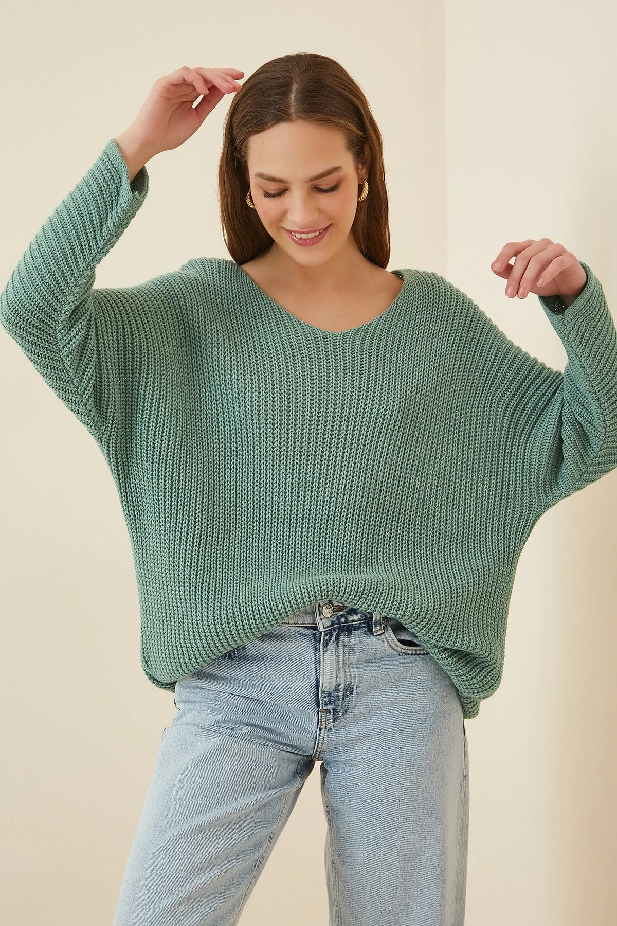 Happiness İstanbul  Pullover - Grün - Oversized
