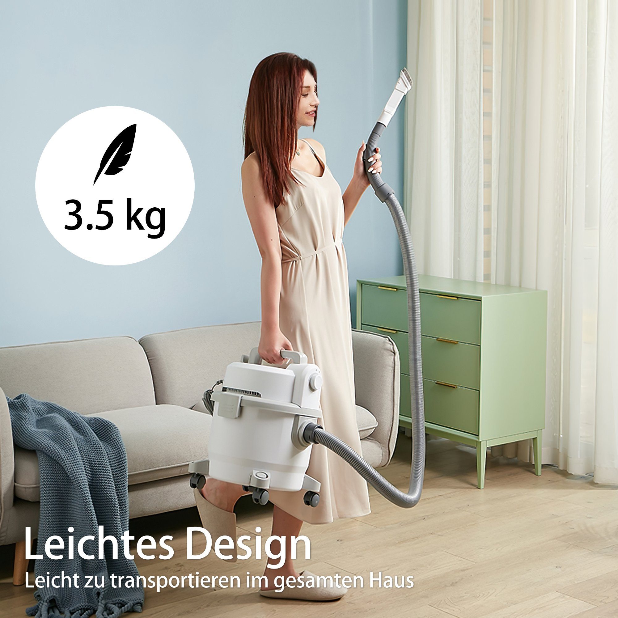 Mutoy Bodenstaubsauger Nass-Trockensauger 15 L Behälter, 3,5 kg leichter Staubsauger