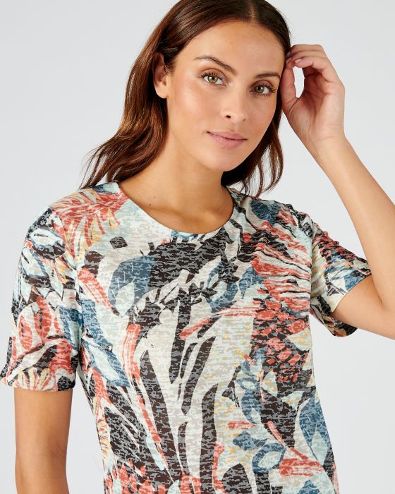 Tee-shirt manches courtes maille dévorée imprimée