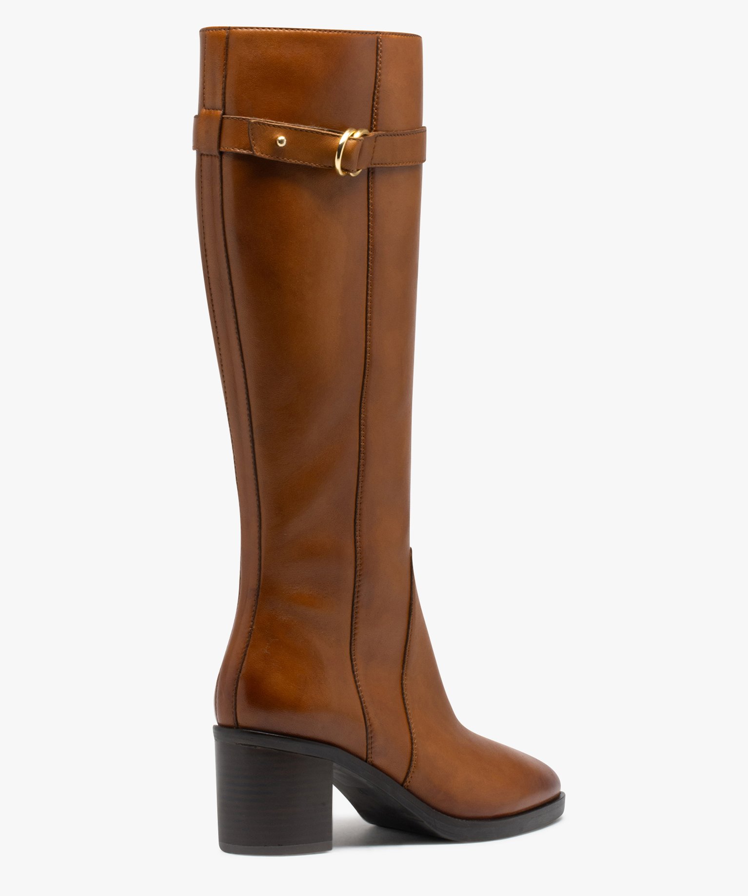 Bottes femme cavalières à talon avec dessus en cuir uni - ... camel | GEMO