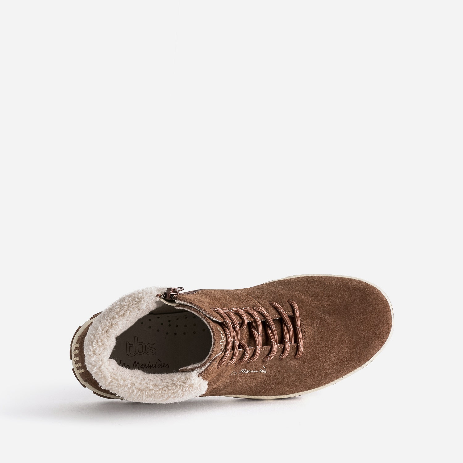 Boots à lacet TBS camel en cuir velours fourré
