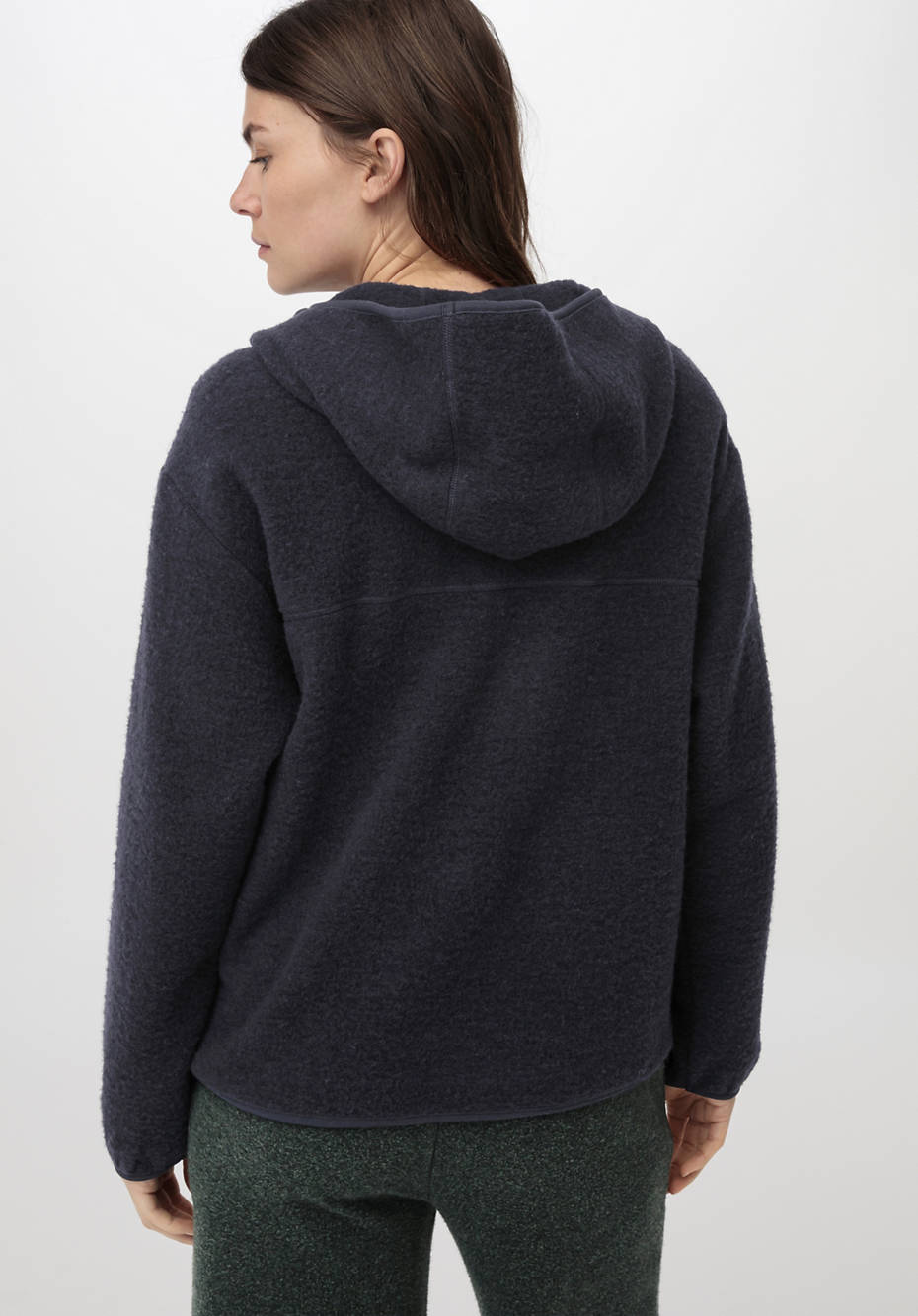 Wollfleece Jacke mit Kapuze aus reiner Bio-Merinowolle