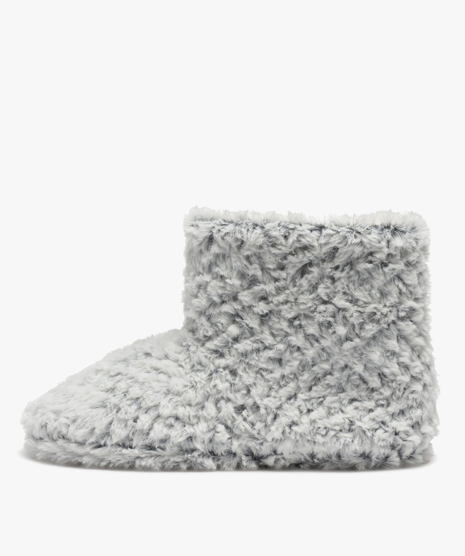 Chaussons boots fourrées avec pompons décoratifs femme gris | GEMO