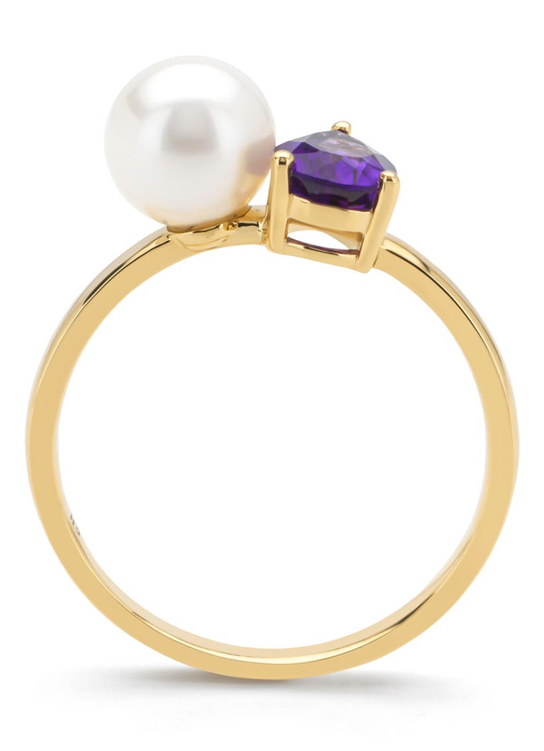 Diamond Point Yellow gold ring, 0.63 ct purple amethyst, Riviera