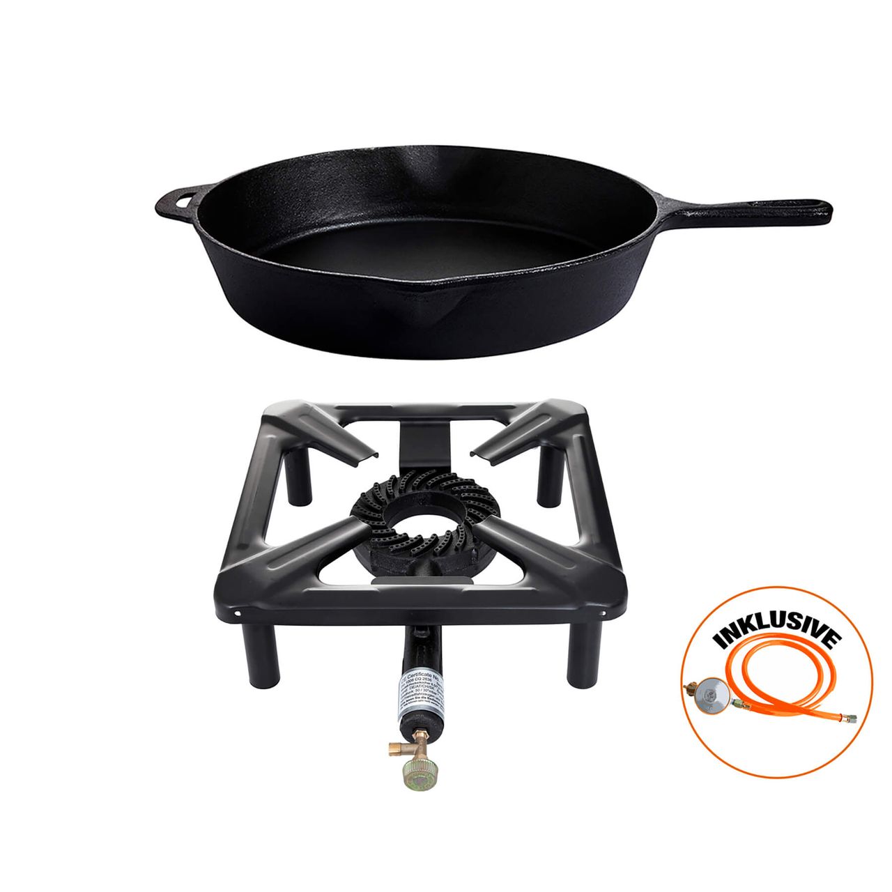 Allgrill Hockerkocher ohne Zündsicherung, Gusspfanne Ø 39 cm, Camping, Freizeit, Profiköche