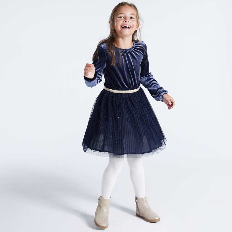 Robe de fête en velours et tulle bleue fille