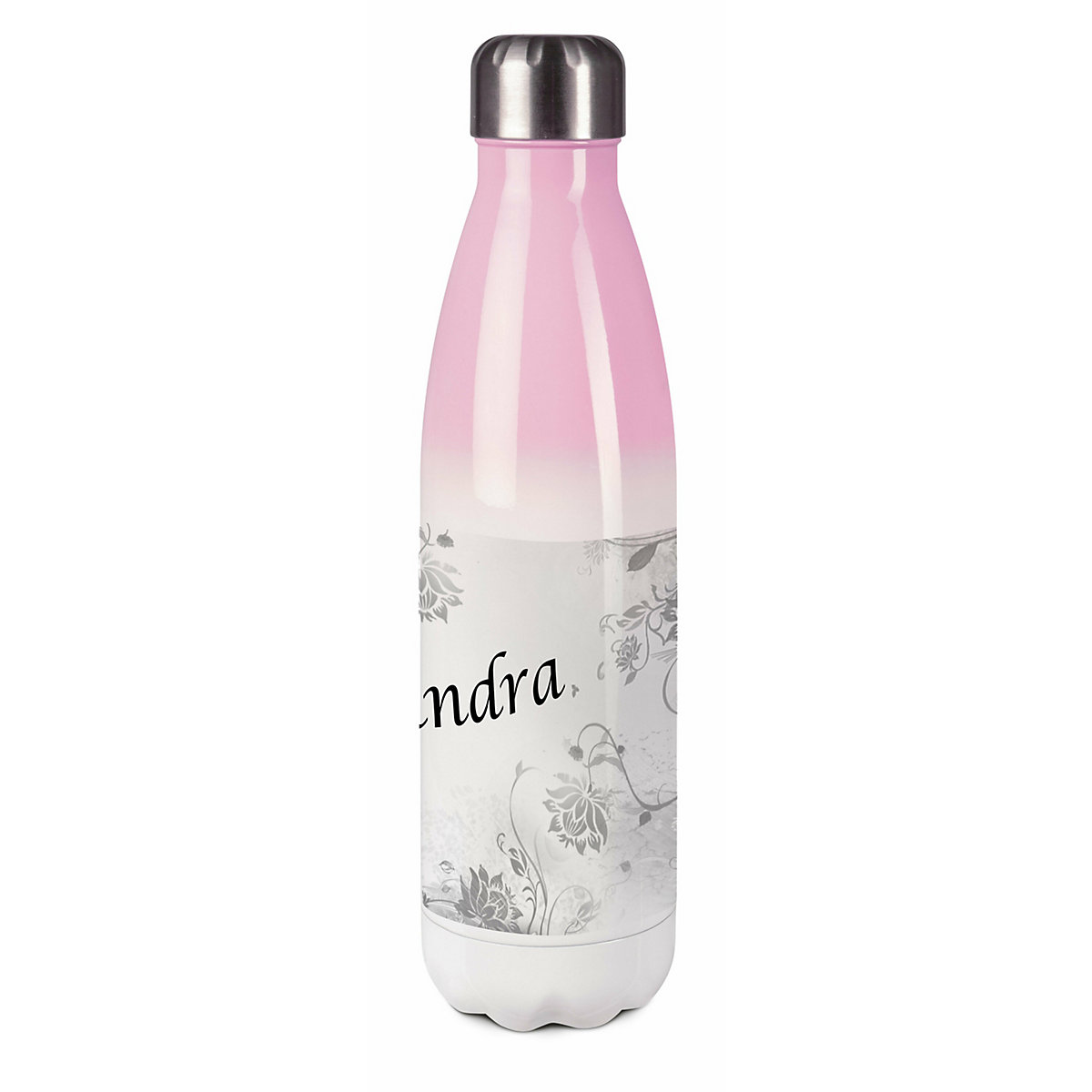 Edelstahl Kinder Thermoflasche / Trinkflasche bunt Blumenranke Farbe grau Spülmaschinenfest, Auslaufsicher, Bruchfest, Doppelwandig, Für Heißgetränke geeignet, Mit Deckel, Isoliert