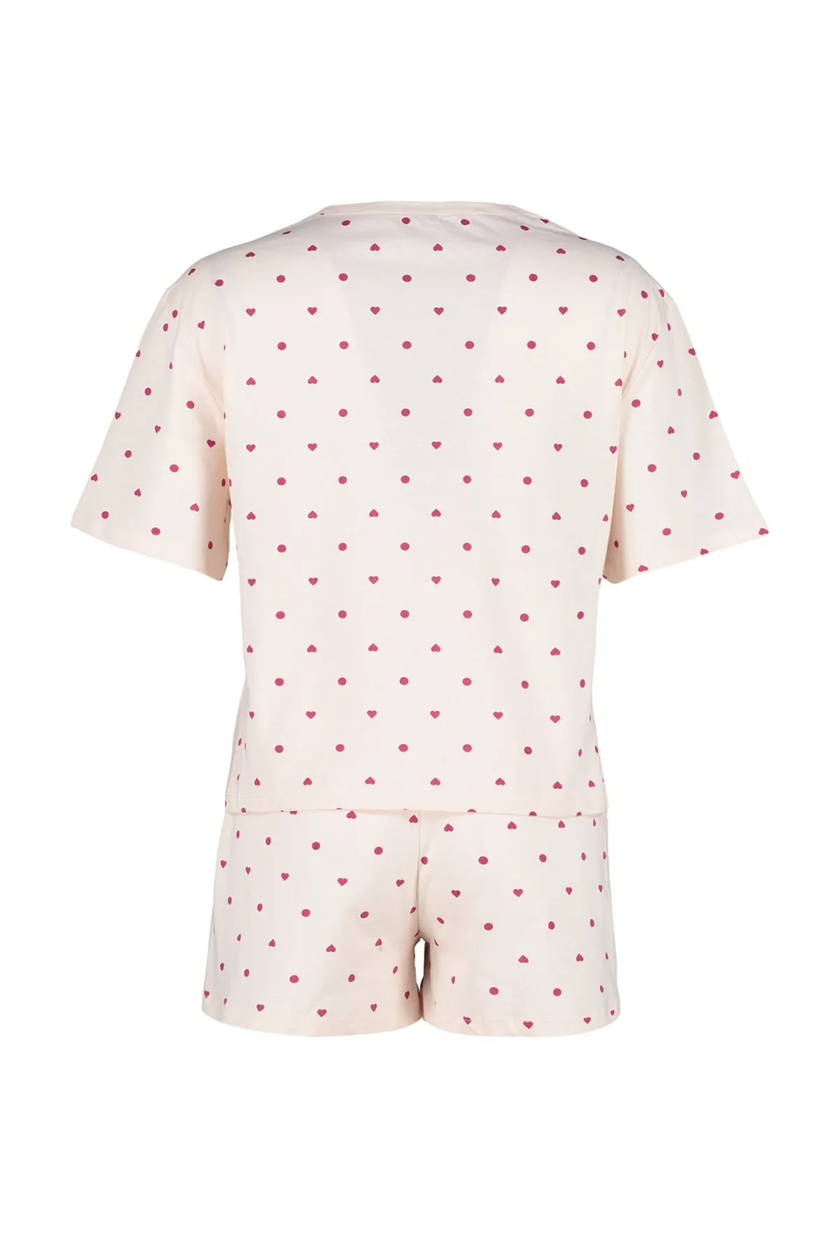 Trendyol Collection  Hellrosa Pyjama-Set aus T-Shirt und Shorts mit Herzmuster, 100 % Baumwolle, Strick THMSS21PT1485