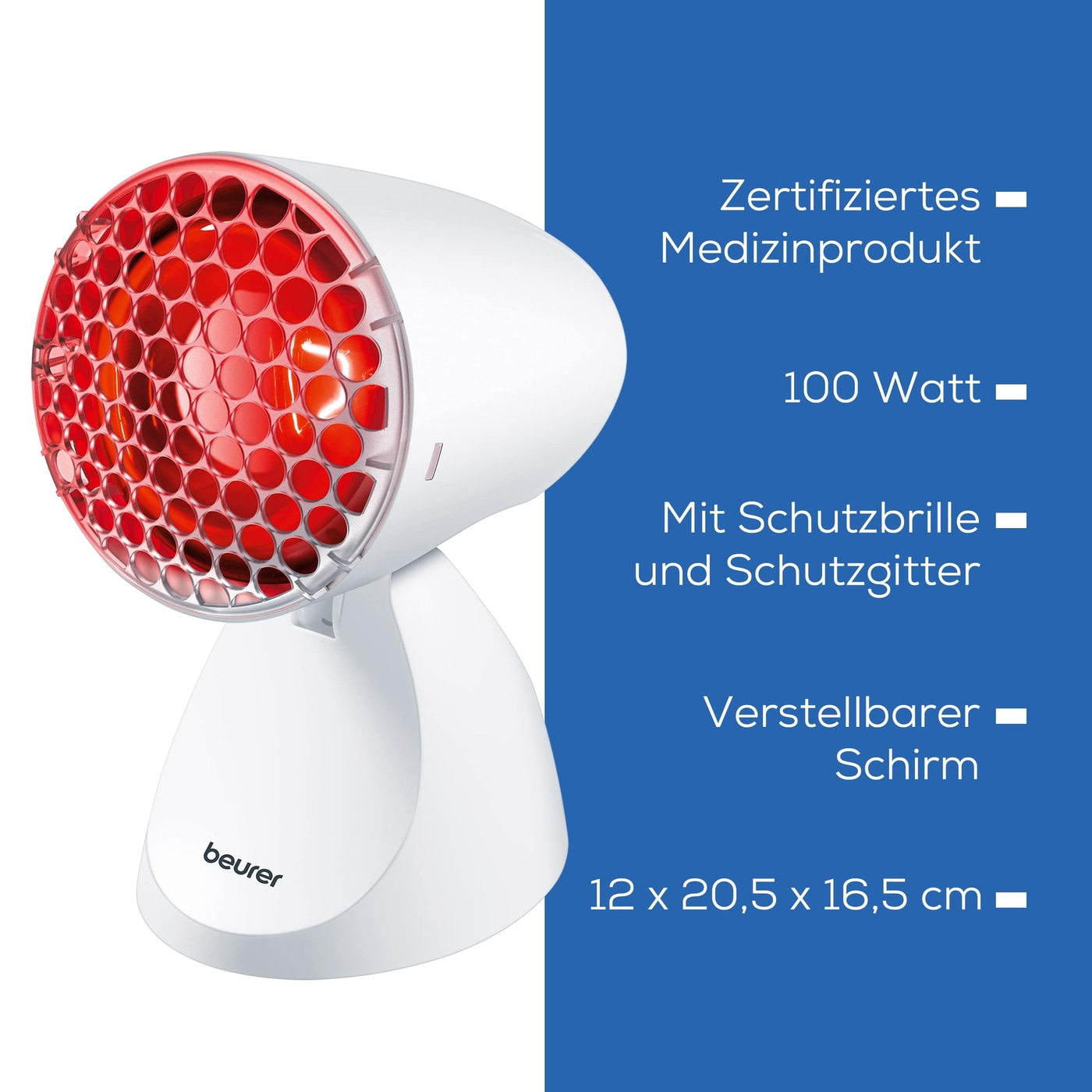 Beurer Infrarotlampe IL 11-Rotlichtlampe mit Schutzgitter für Erkältungen & Muskelverspannungen