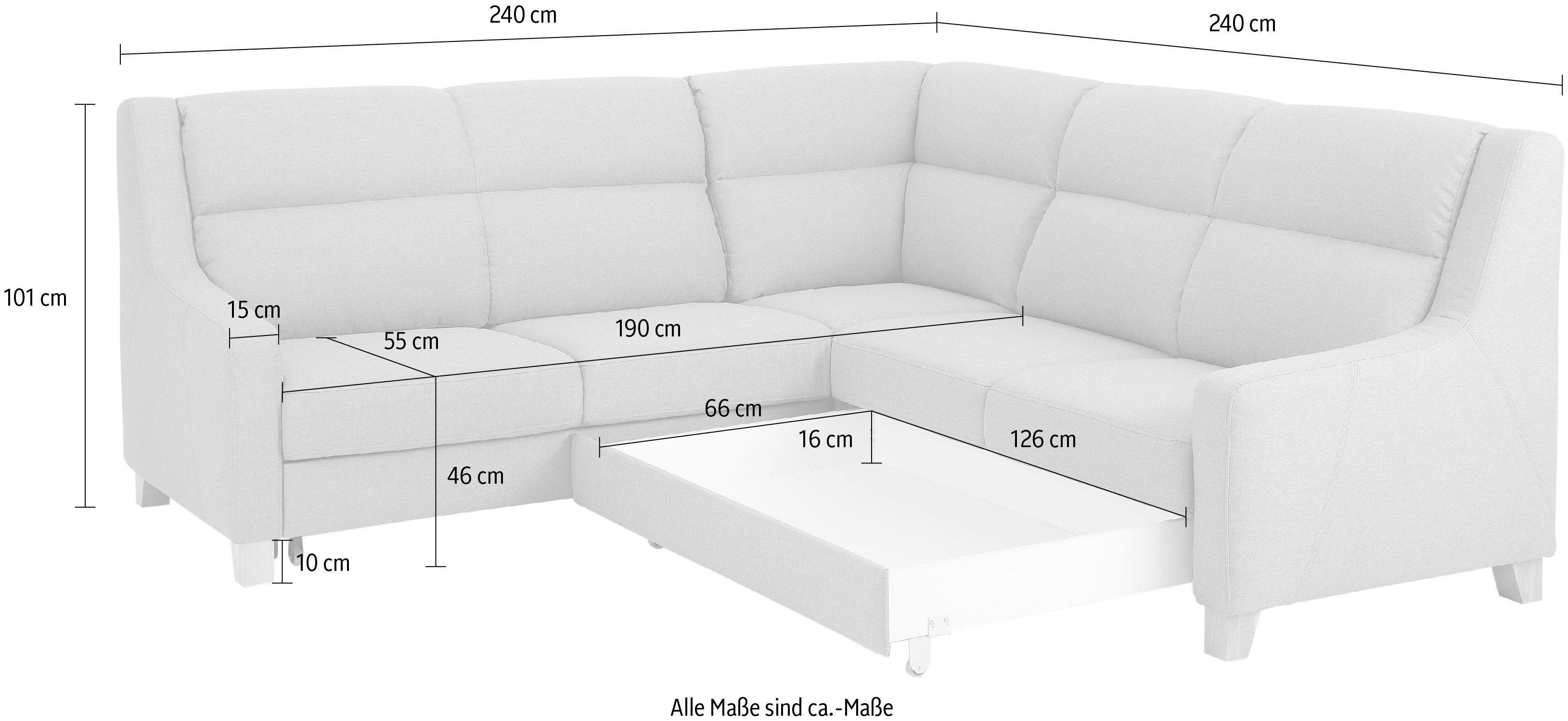 Home affaire Ecksofa Alrik, gleichschenklige Polsterecke, mit Schlaffunktion und Bettkasten