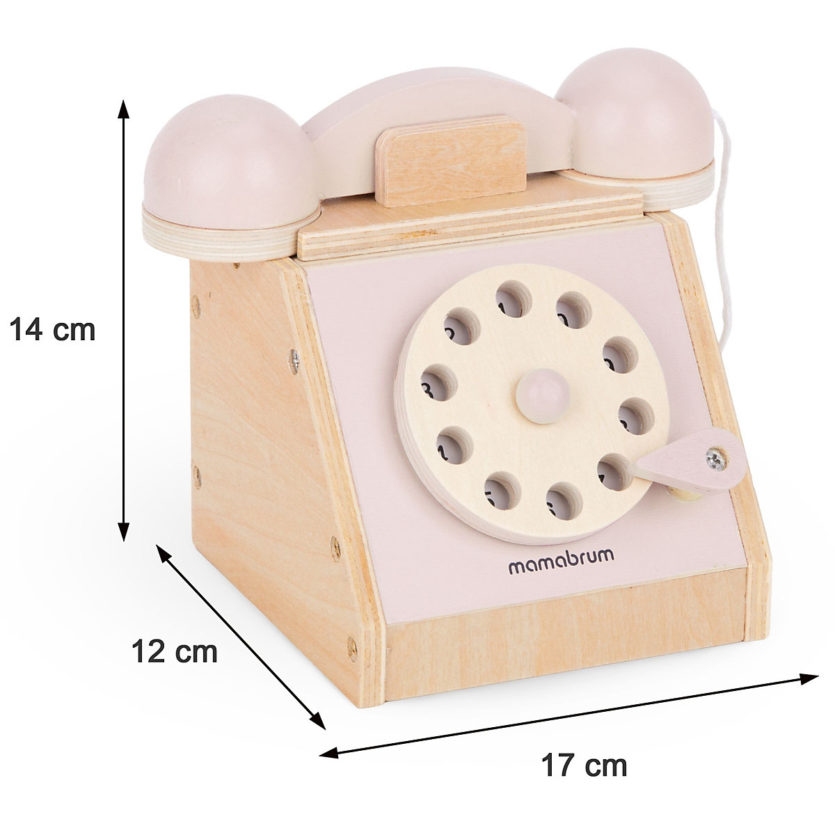 Retro-Telefon aus Holz – Pastellrosa, mobiles Zifferblatt, Pastellfarben, Headset mit dem Telefon verbunden
