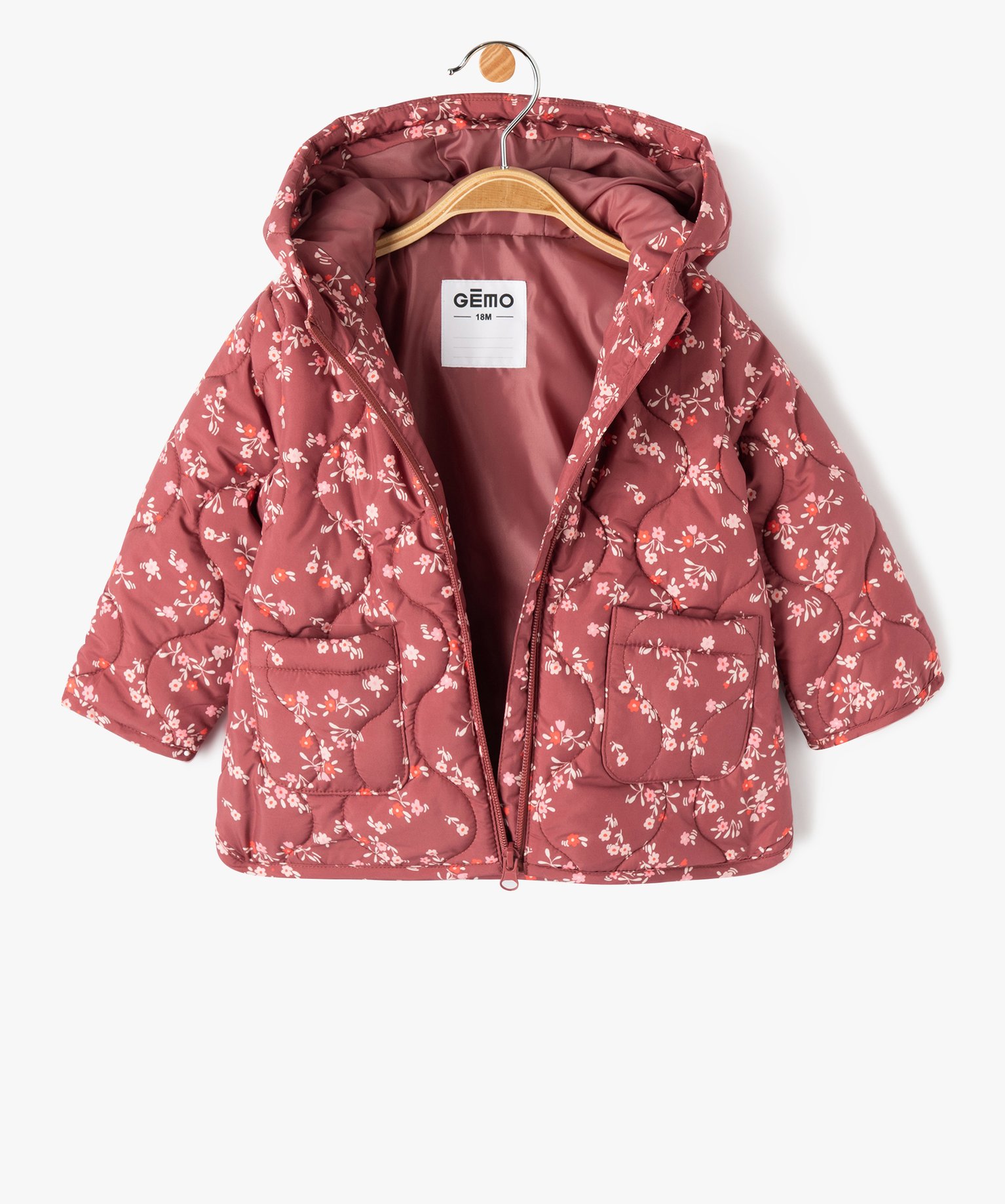 Blouson bébé fille matelassé à capuche rose fonce | GEMO