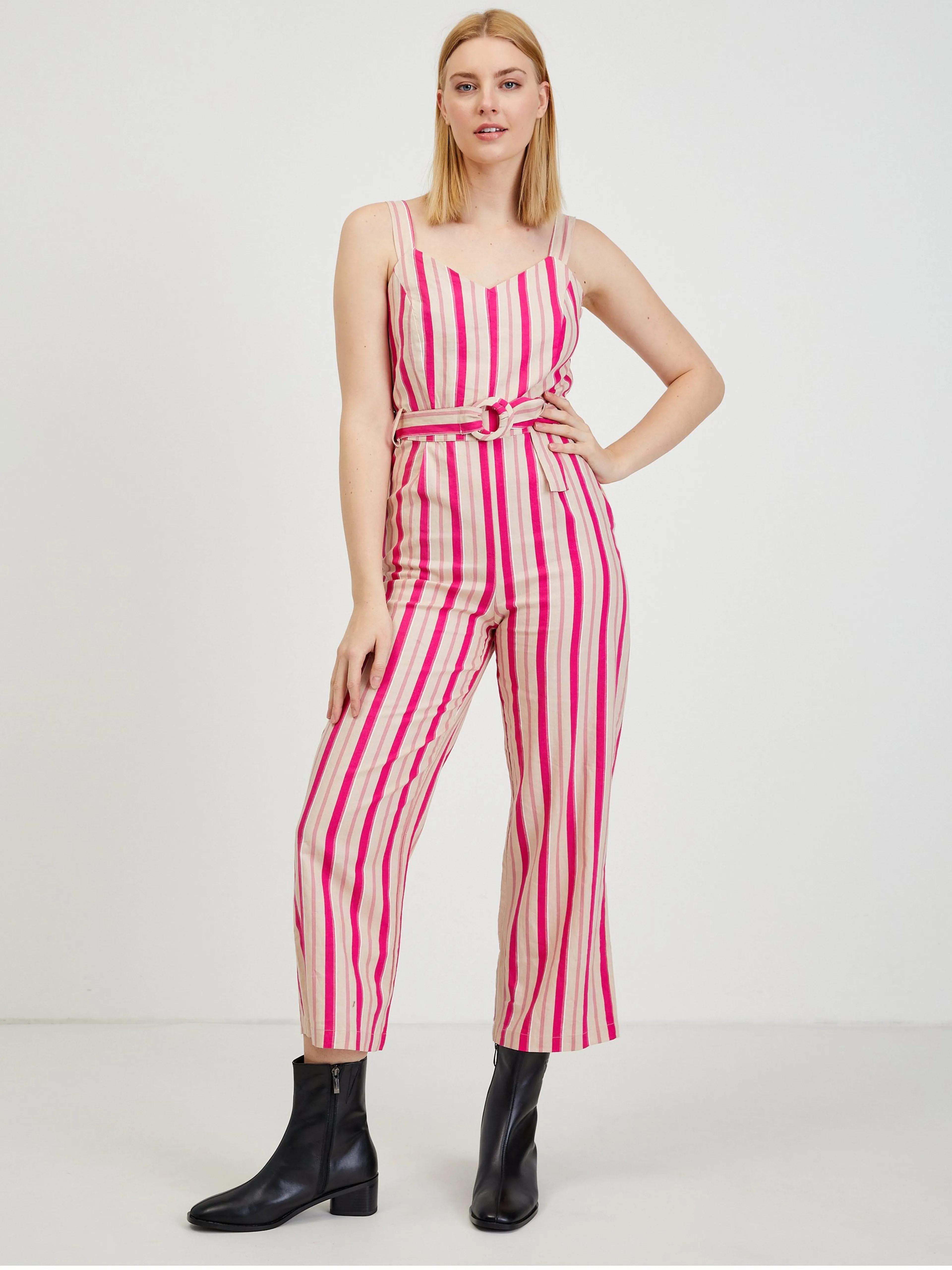 Beiger-rosafarbener Damen Leinen Overall ORSAY Los Angeles