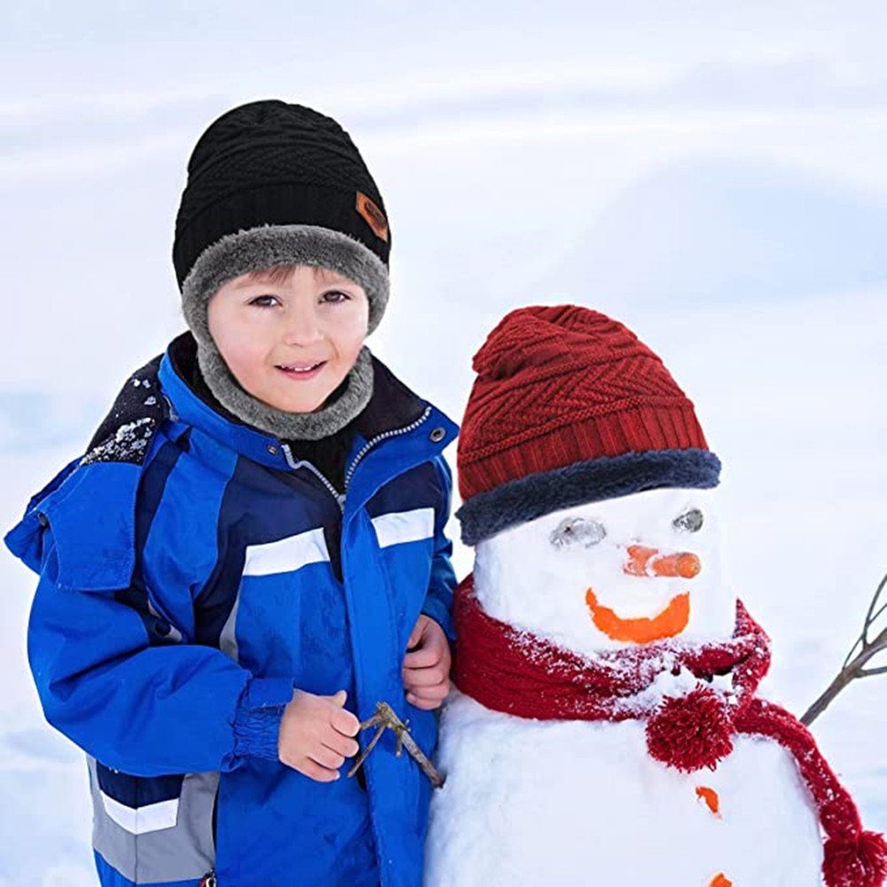 XDeer Mütze & Schal Kinder Wintermütze-Schal Set,Schlauchschal mit Fleecefutter Strickmütze,Wärme Beanie Mütze,für Kinder 5-14 Jahre
