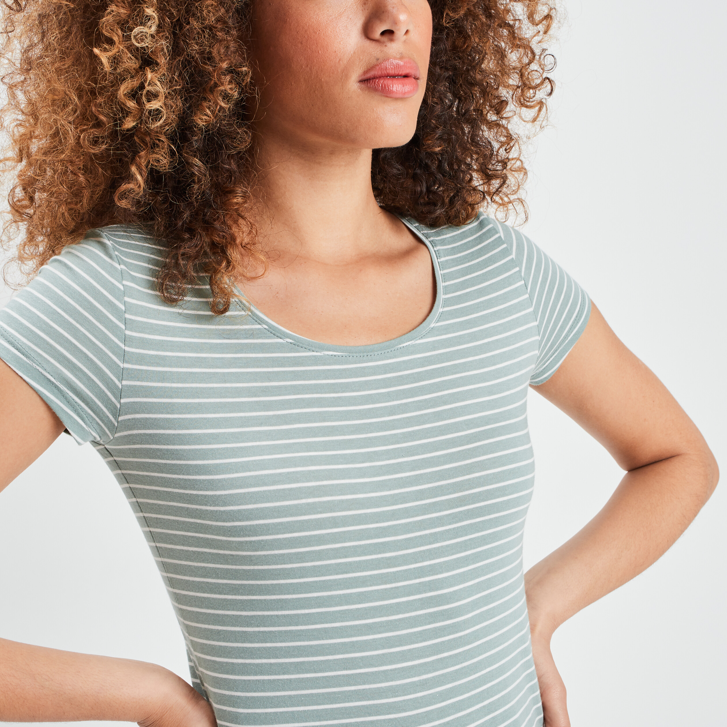 T-shirt en jersey de coton rayé vert pastel femme | La Halle