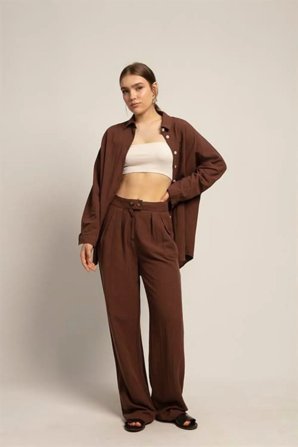 Laluvia  Braunes Hemd-Hosen-Set