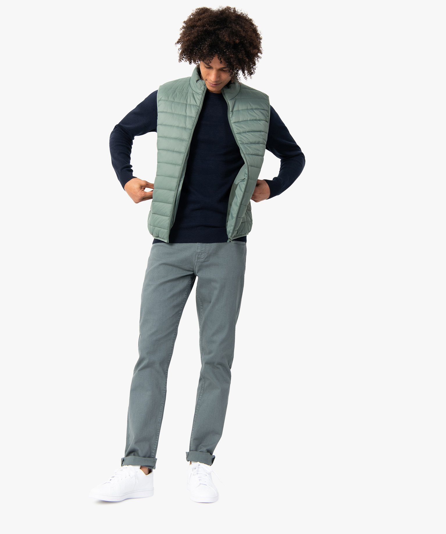 Pull homme à col rond en coton bleu | GEMO