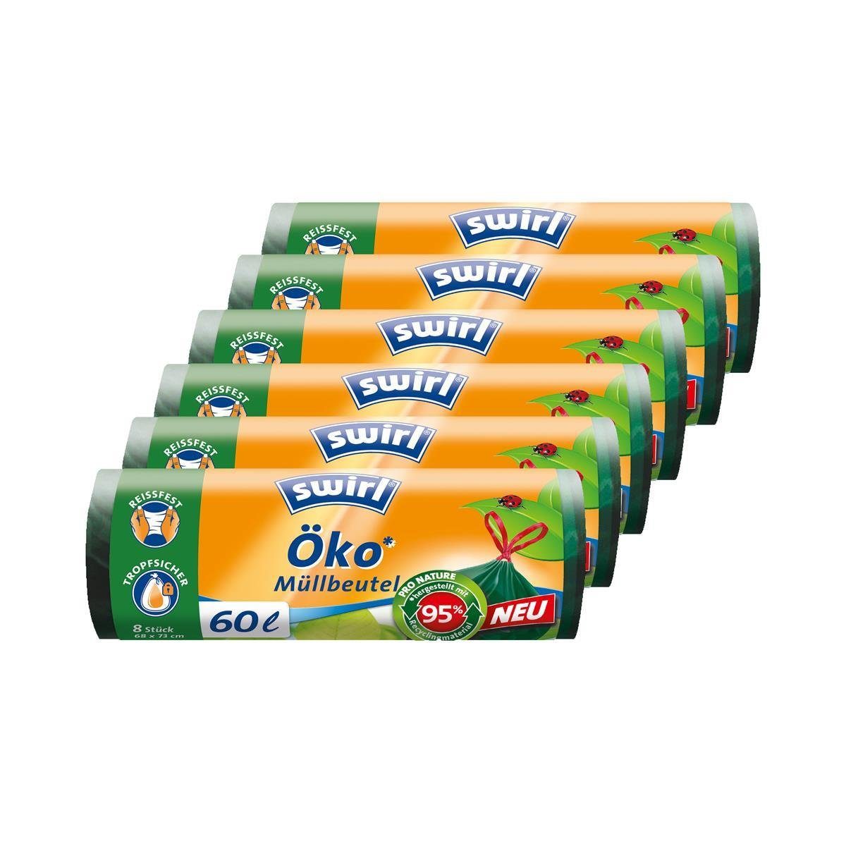Swirl Müllbeutel Swirl Öko Müllbeutel 60L 8 stk./ Rolle mit Zugband (6er Pack)