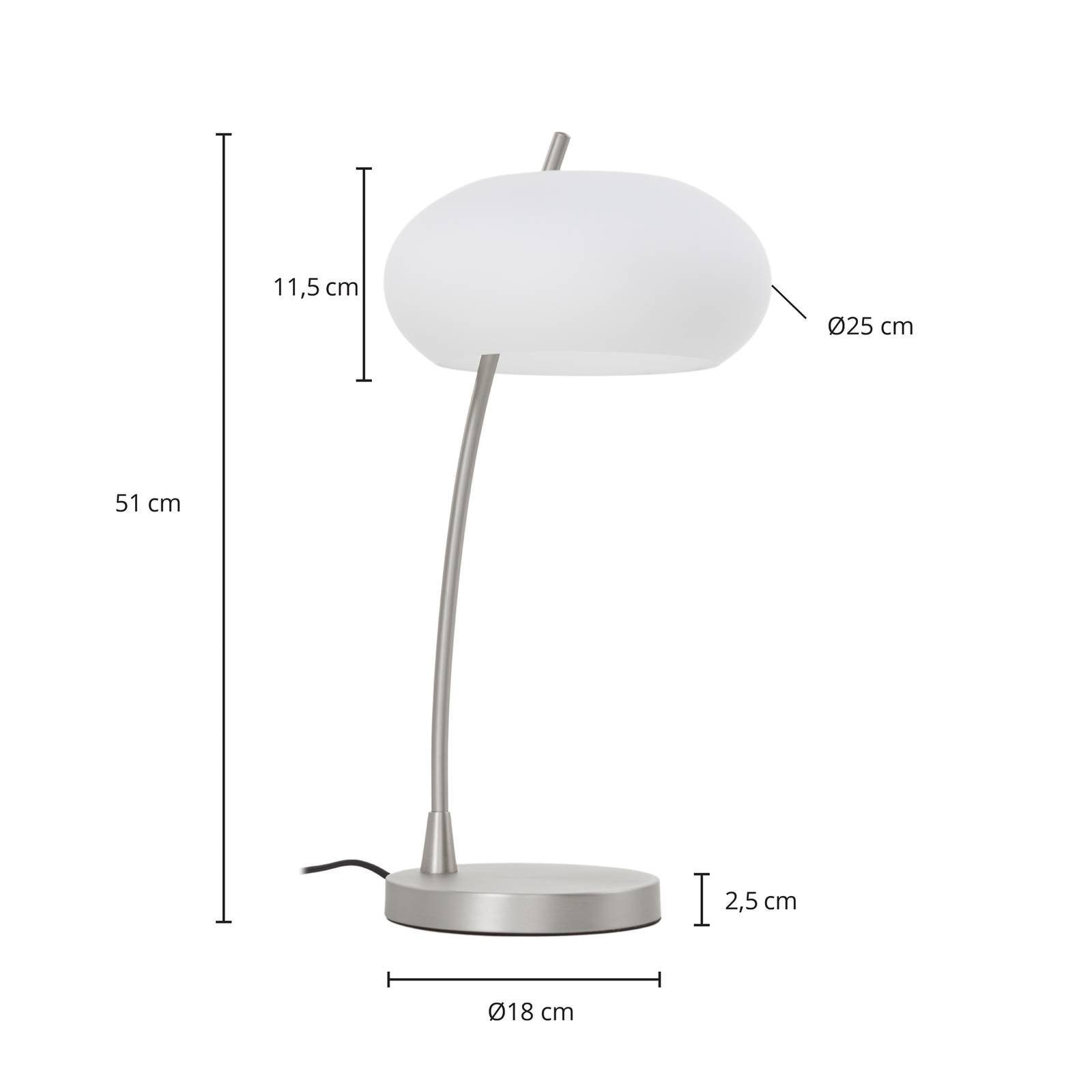 Lucande Tischleuchte Sharvil, Leuchtmittel nicht inklusive, Design, Eisen, Glas, nickel matt, weiß, 1 flammig, E14, Designer