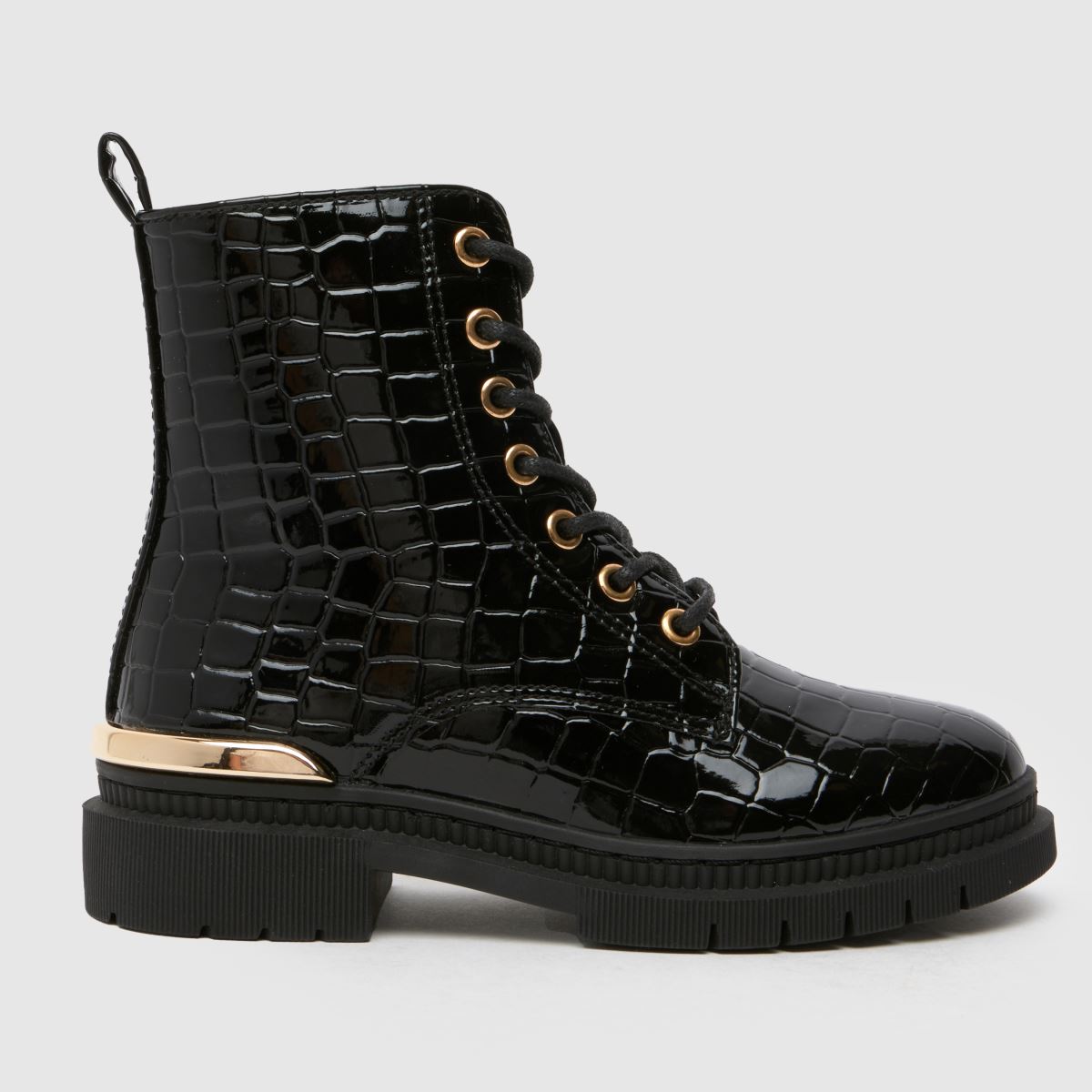 Schuh svarta Cindy lackerade krokodilfärgade flickstövlar