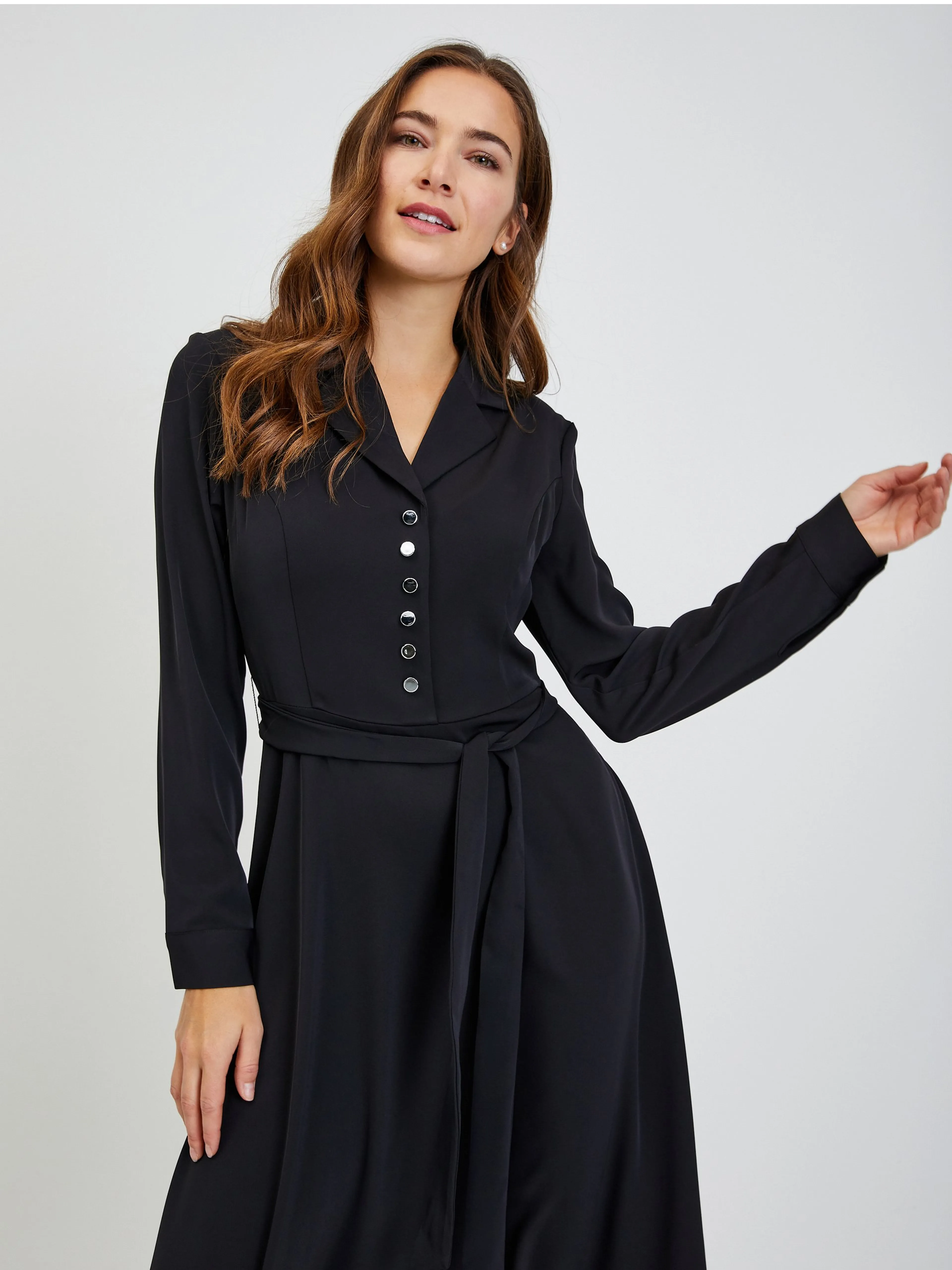 Schwarzes Damenkleid mit Bindung ORSAY