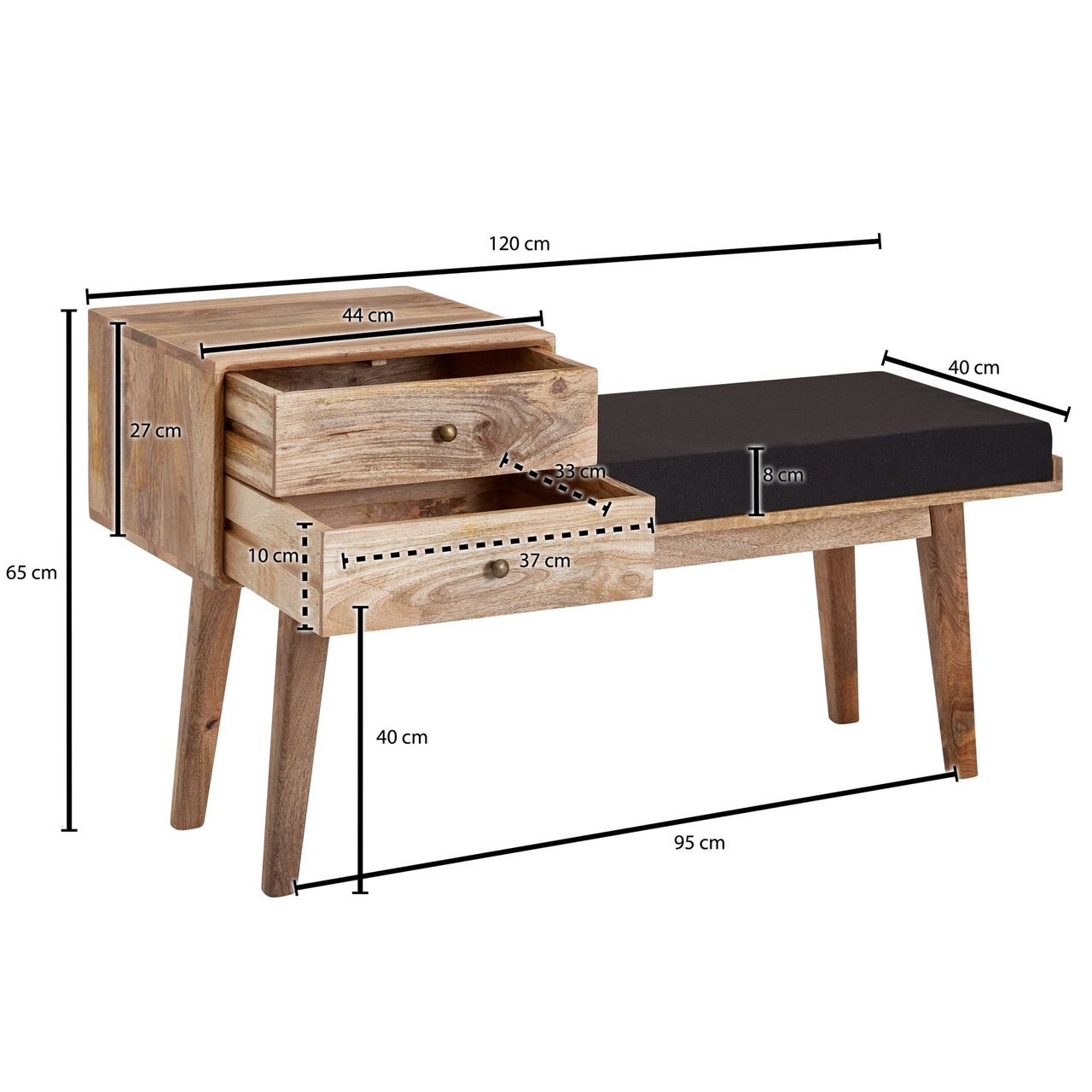 Wohnling Sitzbank Stoff Holz Massiv 120 cm