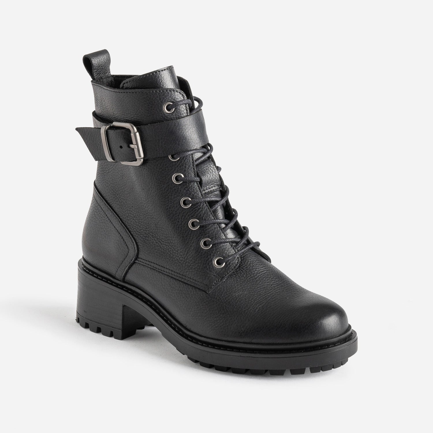 Bottine à lacet noire en cuir éco-conçu