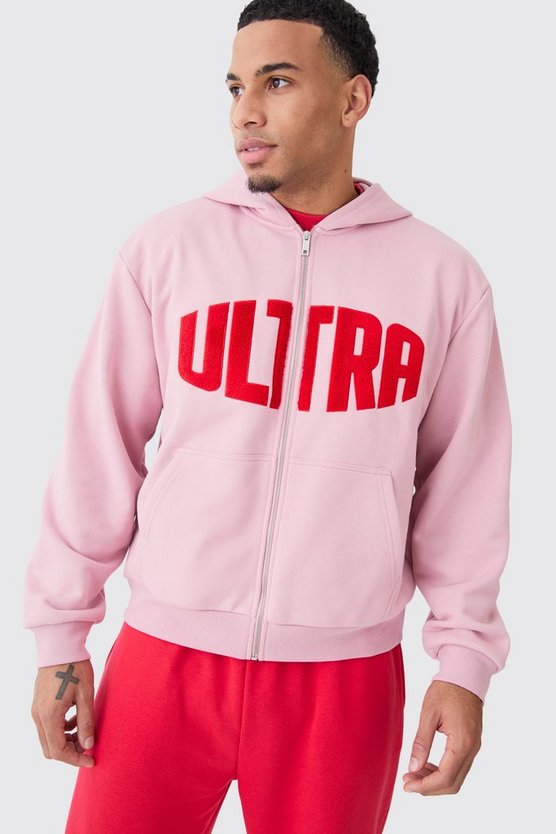 Kastiger Oversize Hoodie mit Reißverschluss und Borg-Applikation