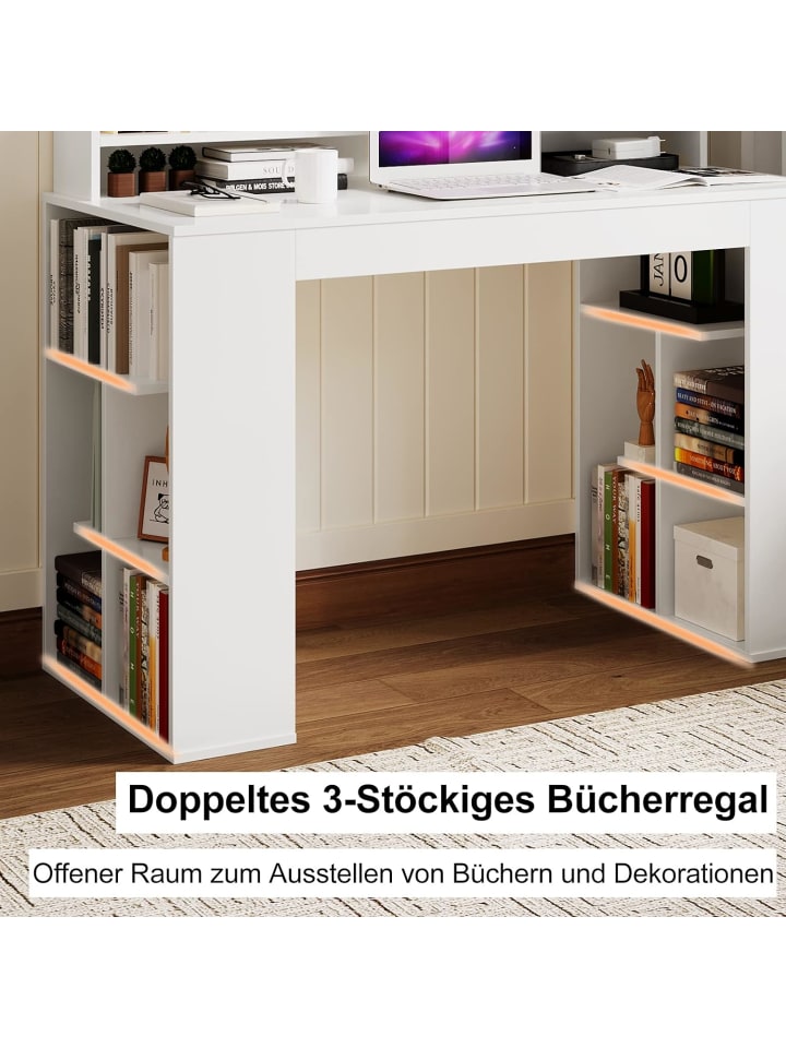 COSTWAY Schreibtisch mit 2 Bücherregalen 120cm in Weiß günstig kaufen onesize