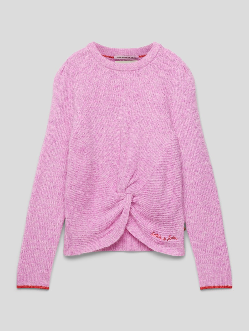 Strickpullover mit Label-Stitching in hellrosa